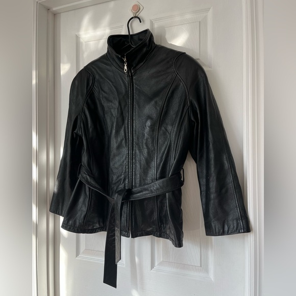 Wilson's Leather Thinsulate Belted Black Leather Biker Jacket Large - Picture 7 of 7